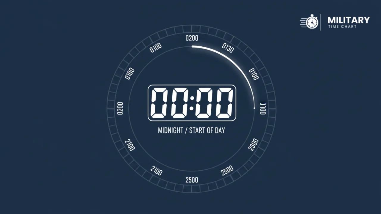 0000 military time showing midnight on a 24-hour clock