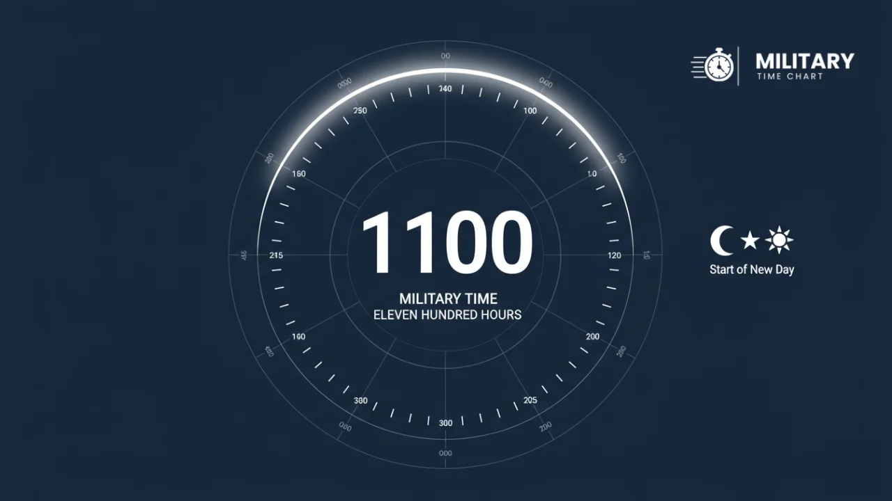 1100 Military Time 1 1100 military time showing in the middle of a 24-hour clock