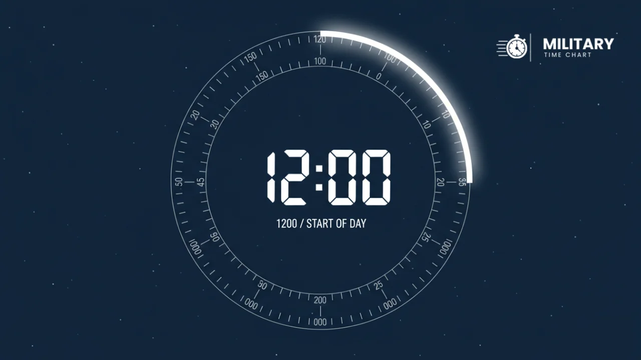 1200 military time showing in the middle of a 24-hour clock