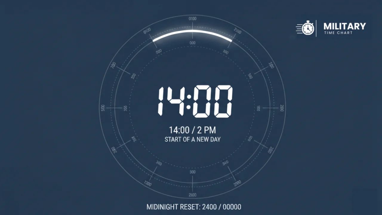1400 military time showing in the middle of a 24-hour clock