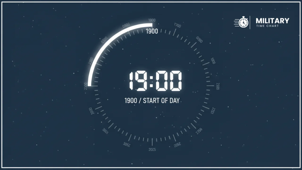 1900 military time showing on a 24-hour clock