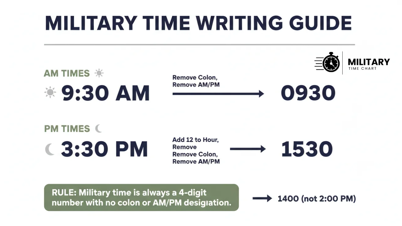 How to write military time using four-digit format with rules