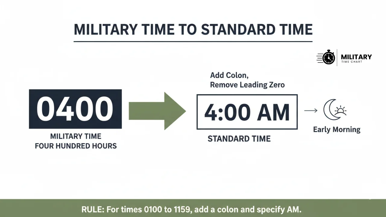 converting 0400 from military time to standard time infographic