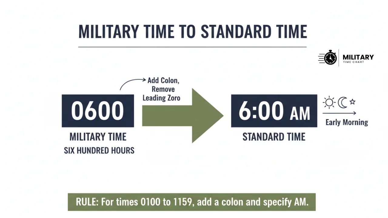 converting 0600 from military time to standard time infographic