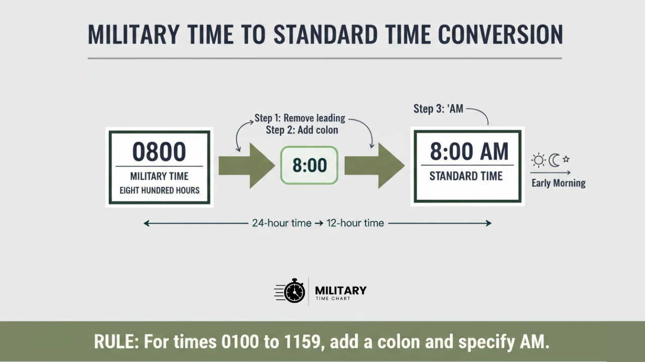 converting 0800 from military time to standard time infographic