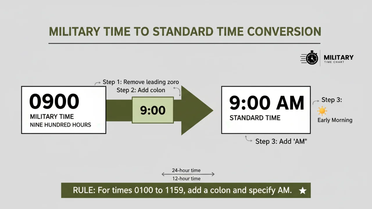 converting 0900 from military time to standard time infographic