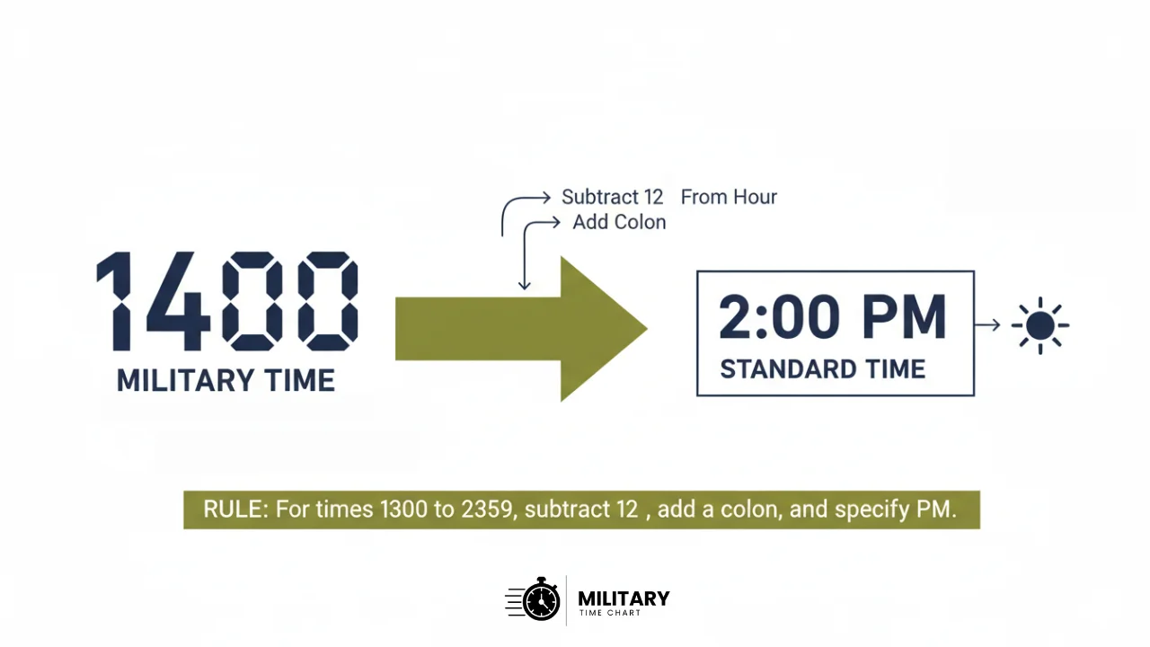 converting 1400 from military time to standard time infographic