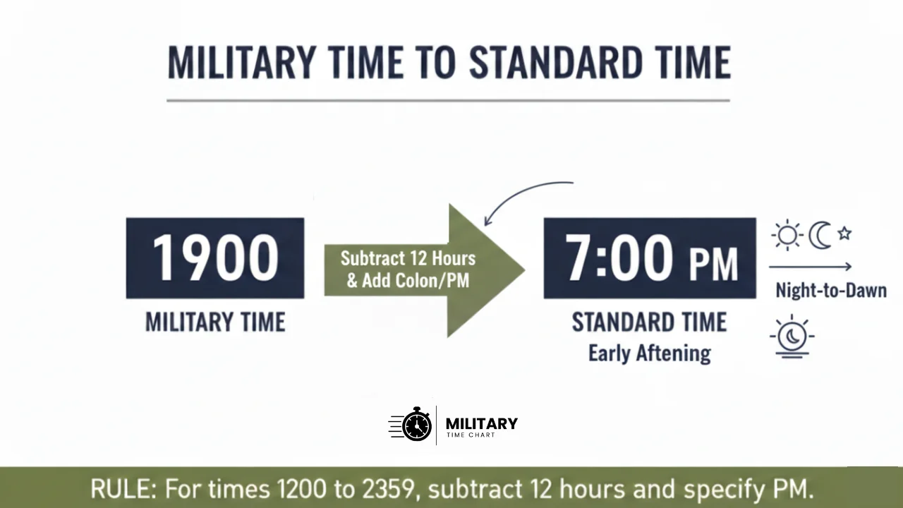 converting 1900 military time to standard time infographic