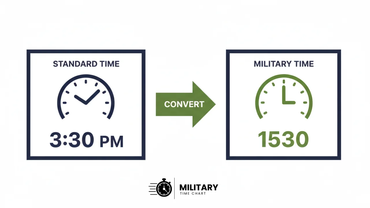 Military time chart showing 12-hour and 24-hour clock comparison